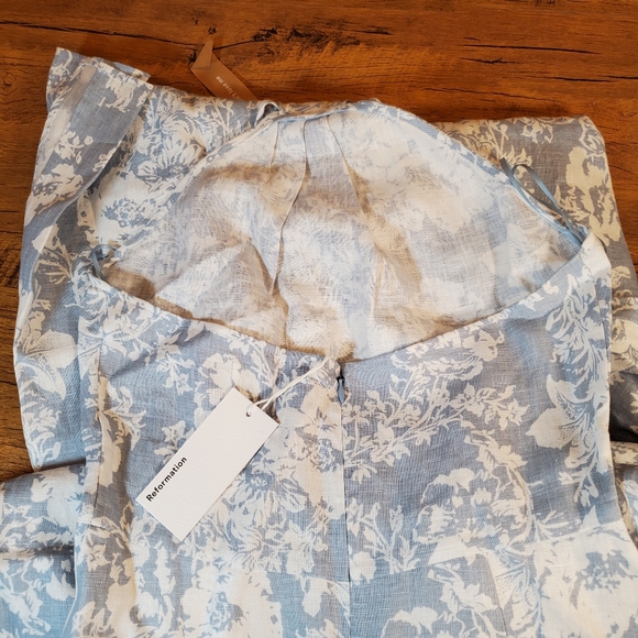Reformation | Dresses | Reformation Linen Elmer Dress Porcelain Blue White Floral Size 6 